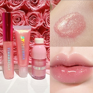 Pink Gold lipgloss lip tint, vanilla lipgloss , lipgloss topper, glitter gloss, handmade, vegan
