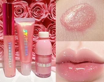 Pink Gold lipgloss lip tint, vanilla lipgloss , lipgloss topper, glitter gloss, handmade, vegan