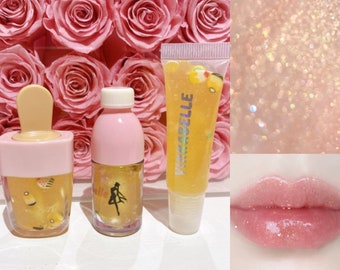 Banana milk lipgloss handmade, vegan, jelly texture banana cake lipgloss squeeze tube