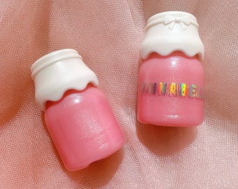 Love in a jar pink shimmer lipgloss handmade, jelly high shine lip oil