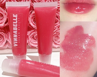 Rosy pink glitter lipgloss, handmade, vegan