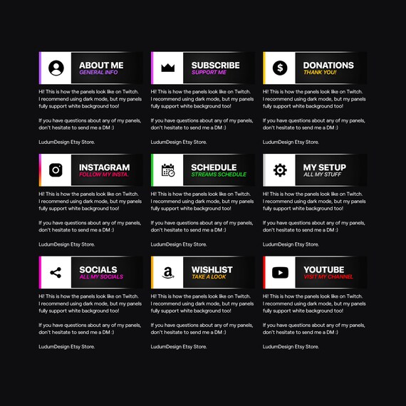 Paneles De Twitch Limpios Y Coloridos X24 / Paquete De.
