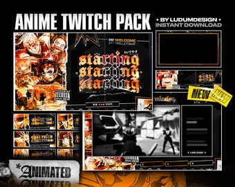 ANIMATED Anime Twitch Overlays Package (Now Customizable, Stream Screens, x24 Twitch Panels, Animated Webcams, Banners, OBS Transitions...)