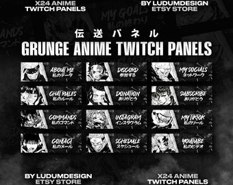 Anime Dark Panels Twitch (x24) / Twitch Panels Package / Twitch Overlays Pack / Anime, Dark, Stream, Ready to Use, Instant Download