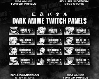 Stream Panels Anime Illustrated (x24) / Twitch Panels Anime / Dark Anime Stream Pack / Twitch Panels Pack / Instant Download & Ready To Use