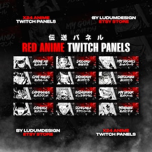 Red Anime Twitch Panels (x24) / Dark Anime Twitch Pack / Stream Panels Pack / Twitch, Stream, Dark Anime, Red, Pack, Hd & Ready to Use