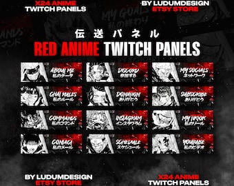 Red Anime Twitch Panels (x24) / Dark Anime Twitch Pack / Stream Panels Pack / Twitch, Stream, Dark Anime, Red, Pack, Hd & Ready to Use