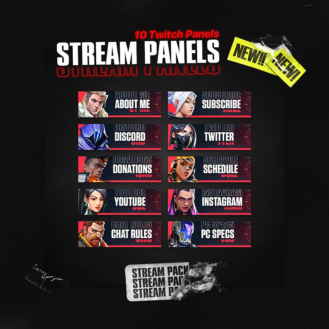 VALORANT TWITCH PANELS / Valorant Twitch Pack / 10 Pro Stream Etsy Hong Kong