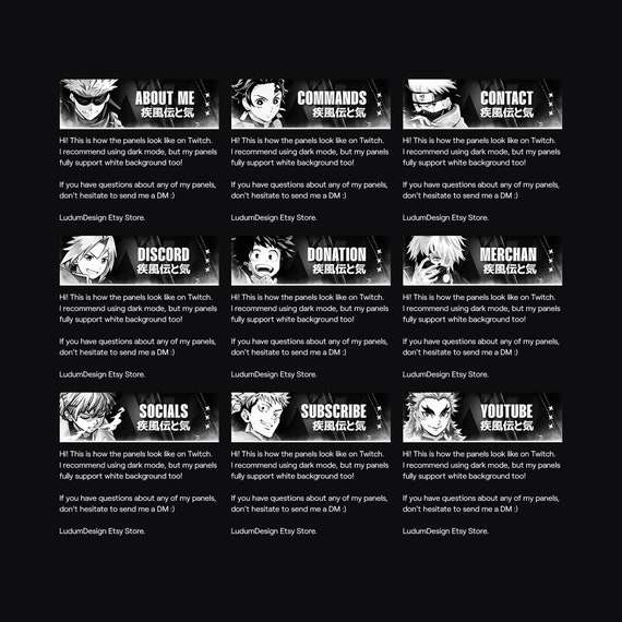 Stream Panels Anime Illustrated X24 / Twitch Panels Anime / Dark.
