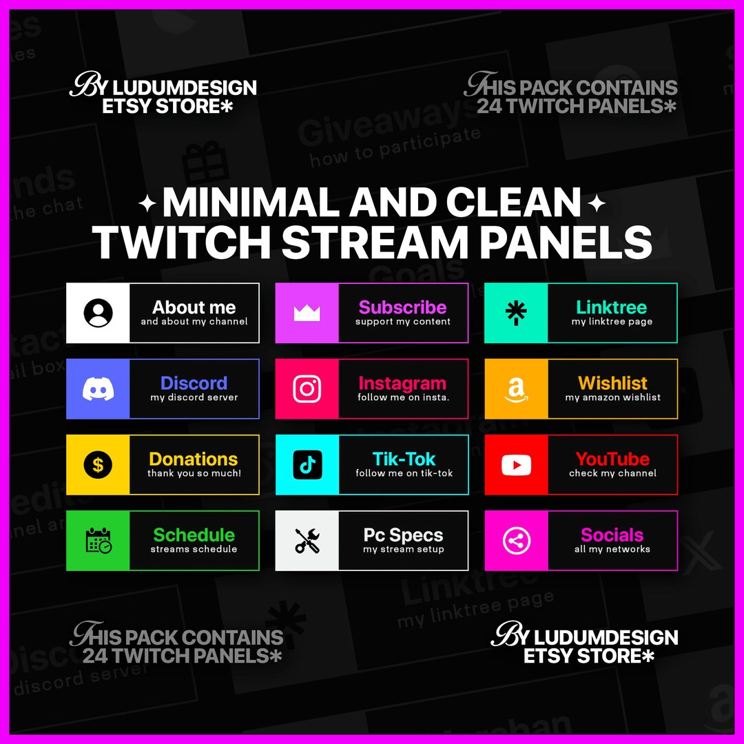Clean Twitch Panels x24 / Stream Panels Pack / Twitch Profile Panels