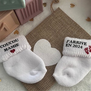 Original pregnancy announcement, baby socks, dad, grandpa, grandma, uncle, aunt, godfather, godmother image 2