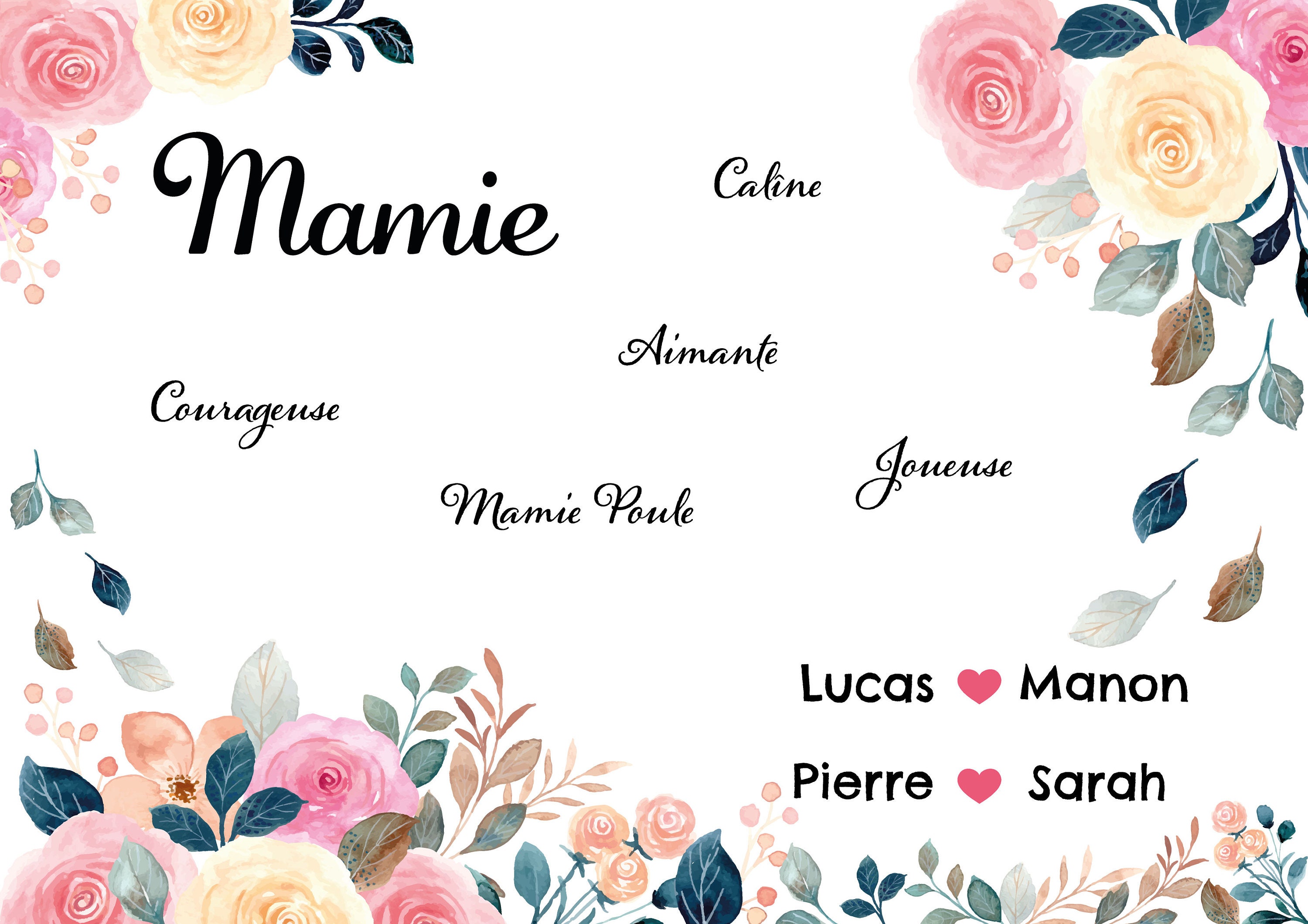 Affiche Famille - Mamie Cadeau Personnalisé Idéal Pour Votre Grand Mère Anniversaire Fête Grands-Mèr