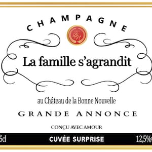 annonce grossesse, étiquette bouteille, étiquette bouteille champagne, annonce originale, annonce grossesse originale