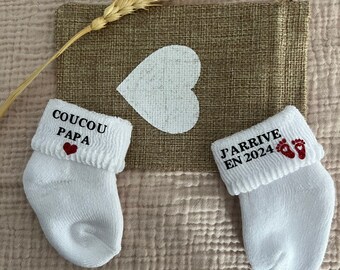 Annonce grossesse originale, chaussettes bébé, papa, papi, mamie, tonton, tata, parrain, marraine