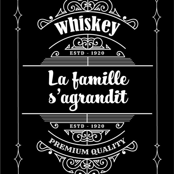 Annonce grossesse - Etiquette bouteille de Whiskey - Type J. Daniel's