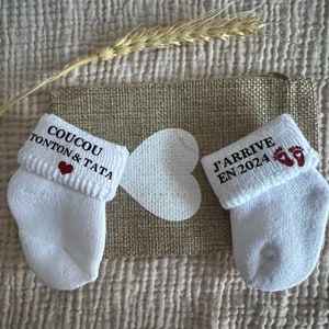 Original pregnancy announcement, baby socks, dad, grandpa, grandma, uncle, aunt, godfather, godmother image 9