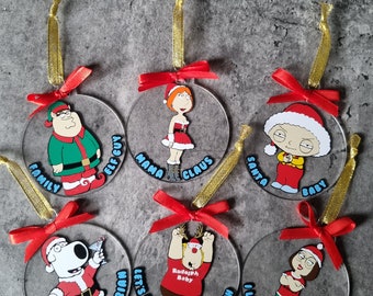 Christmas Family Guy Bauble Decoration comes with A Free Cotton Gift Bag for your Bauble Great Present Gift for Christmas Secret Santa