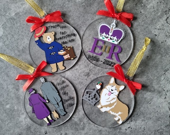 Christmas Paddington Queen Crown Badges Collection Inspired Bauble Decoration comes with A Free Cotton Gift Bag for Bauble Present Gift