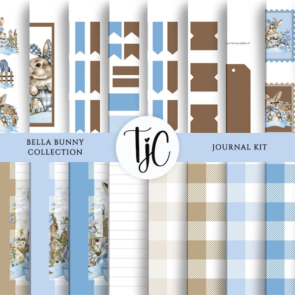 Bella Bunny Collection, Journal Kit, Fussy Cuts & Stickers, Journal Covers, Insert Pages, Journal Pages, Ephemera, Instant Download