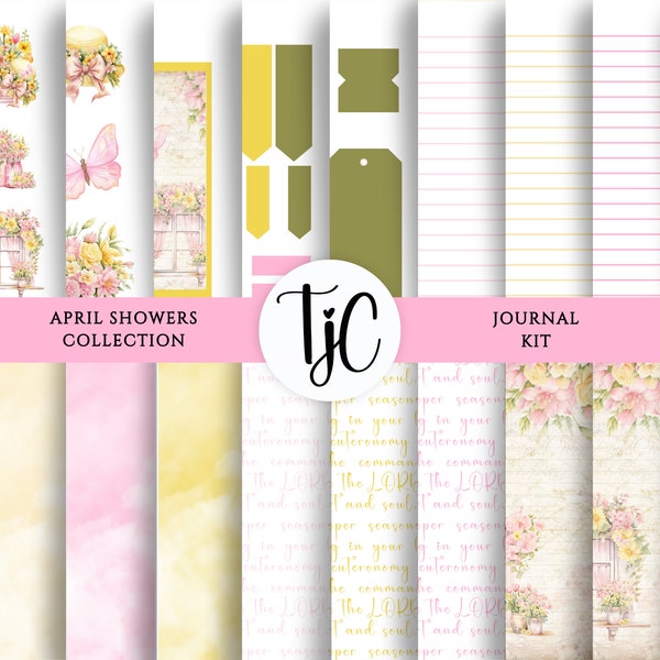 April Showers Collection, Journal Kit, Deuteronomy 11:13-14, Journal Covers, Insert Pages, Ephemera, Stickers, Fussy Cuts, Instant Download