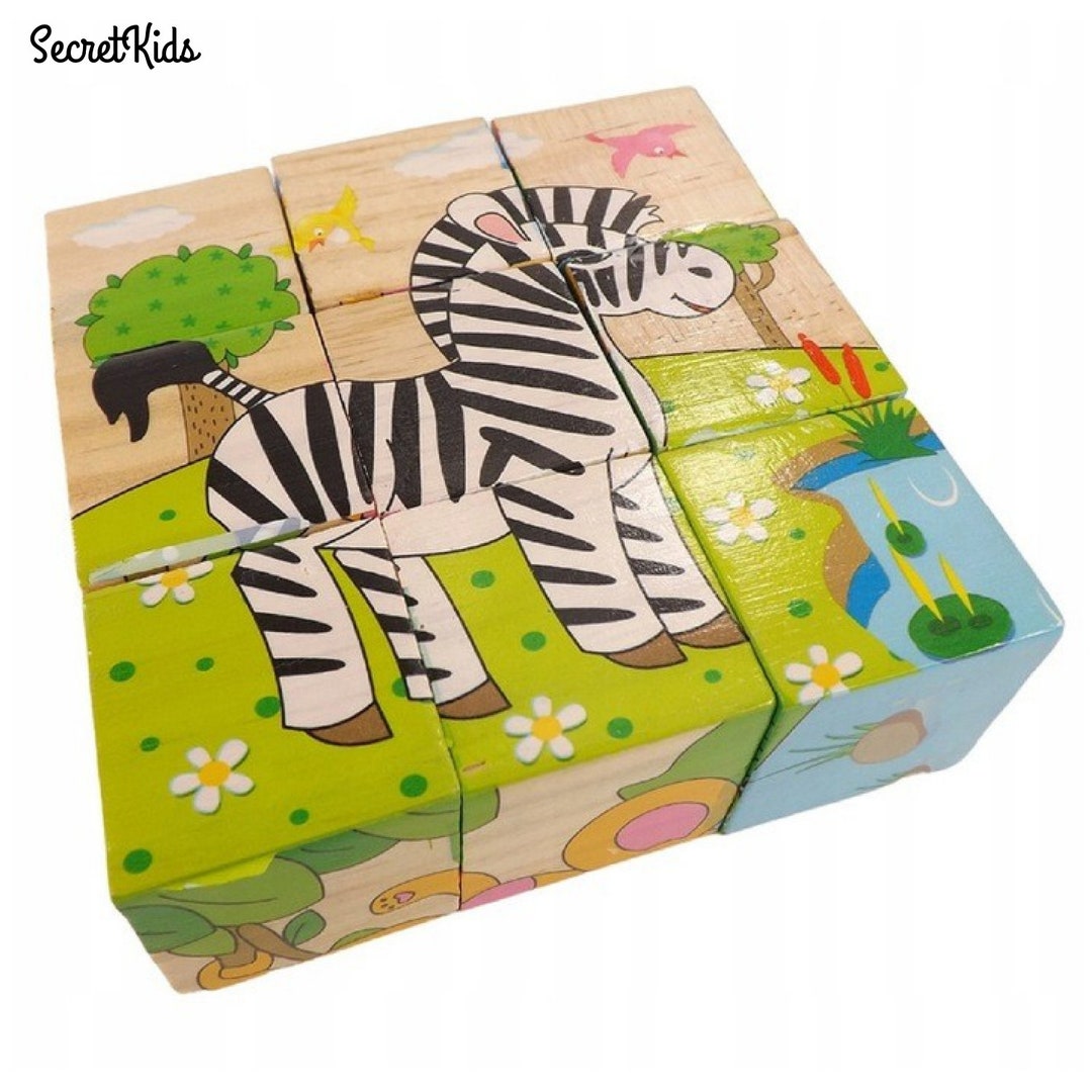 Wooden Block Picture Puzzle, Pictures of Animals, Picture Cubes Game