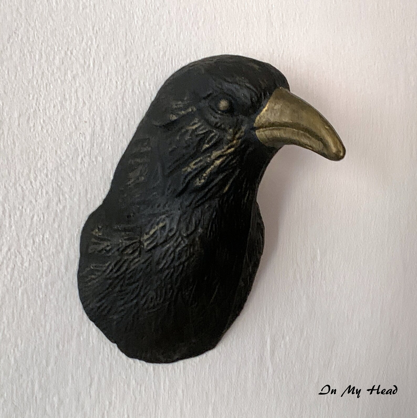 Black raven wall sculpture with golden accents Crow wall Etsy