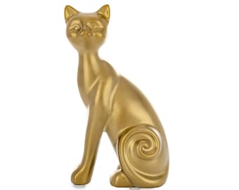 Statue tête de chat en résine brillante : texture marbre, yeux dorés - France