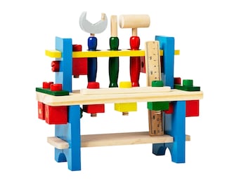 Workbench for kids, Wooden workbench for toddlers, Wooden toolbox, Repair kit for children, Birthday gift for boy, Montessori kids toys