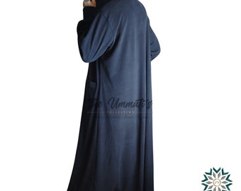 Hooded Corduroy Abaya- (Navy)