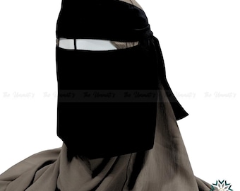 Single Layer Niqab No Pinch with Nose String - Black