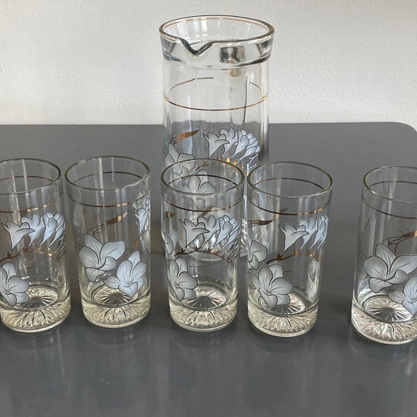 5 verres et 1 pichet vintage pour eau et jus coffret cadeau fête d'été rétro fait maison ensemble de verres à limonade fête d'anniversaire vaisselle cadeau