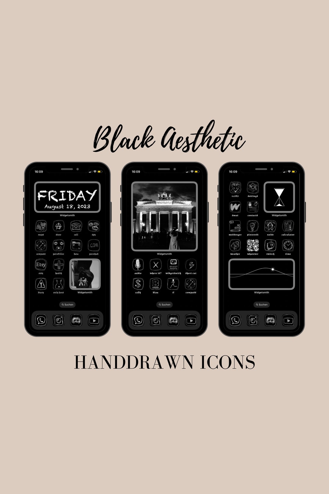 Black Aesthetic App Icons Hand Painted 38 Icon Cover in Etsy