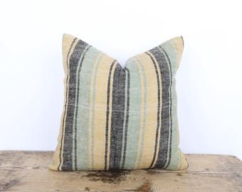 Handmade Turkish Hemp Kilim Pillow Cover, Neutral Stripes (18x18)