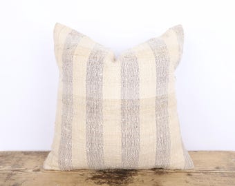 Hemp Kilim Pillow Cover, Turkish Boho Decor (18x18)