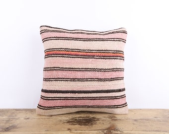 Funda de almohada Kilim de cáñamo, cojín turco vintage (16x16)