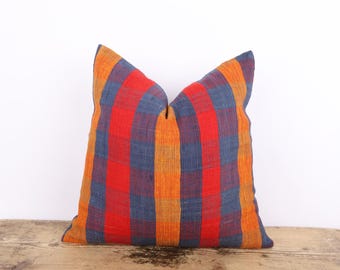 Hemp Kilim Pillow Cover, Turkish Tribal Cushion, 18x18