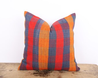 Handmade Turkish Hemp Kilim Pillow Cover, Boho Neutral Decor (18x18)