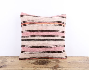 Funda de almohada Kilim de cáñamo tejida a mano, cojín turco vintage (16x16)