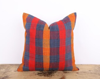 Vintage Hemp Kilim Pillow Cover, Turkish, Boho Chic (18x18)