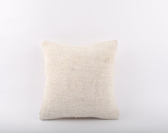 Anatolian Turkish Kilim Pillow, Hemp Kilim Pillow, 16x16 Kilim Pillow, Decorative Throw Pillow, Natural Kilim Pillow, Neutral Decor, Pillow
