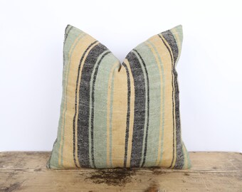 Hemp Kilim Pillow Cover, Striped Turkish Cushion, Boho Home Decor (18x18)