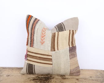 Funda de cojín Kilim de cáñamo, 40x40 cm, cojín decorativo turco vintage