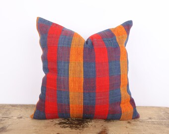 Vintage Turkish Hemp Kilim Pillow Cover, Boho Chic Decor (18x18)