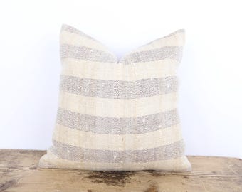 Hemp Kilim Pillow Cover, Vintage Turkish Cushion, 18x18