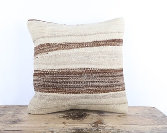 Hemp Kilim Pillow Cover, 20x20 Turkish Cushion, Boho Chic Decor
