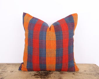 Turkish Hemp Kilim Pillow Cover, Vintage Boho Throw Pillow (18x18)