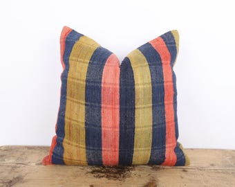 Vintage Hemp Kilim Pillow Cover, Turkish, Boho Chic (18x18)