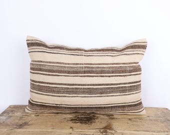 16x24 Turkish Hemp Kilim Pillow, Neutral Boho Cushion Cover