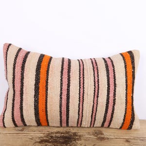 Cuscino Kilim in canapa, federa per cuscino lombare vintage turco (12x20)