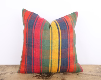 Hemp Kilim Pillow Cover, Turkish Tribal Cushion, 18x18